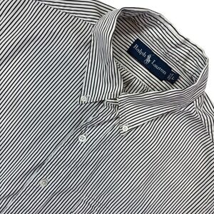 Ralph Lauren Button Down Shirt Men Large Black Excellent Striped Long Sleeve